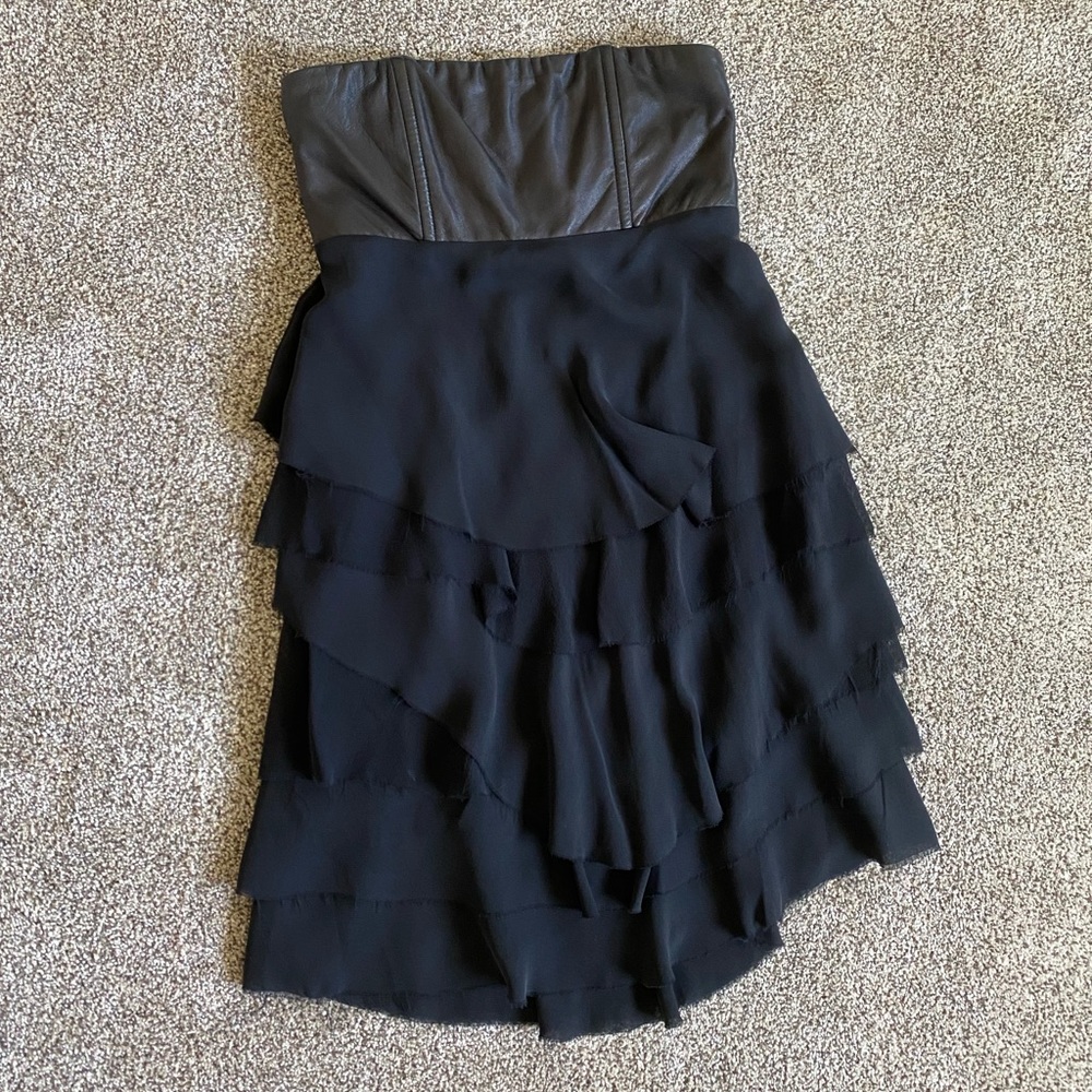 Alice + Olivia black leather and chiffon dress